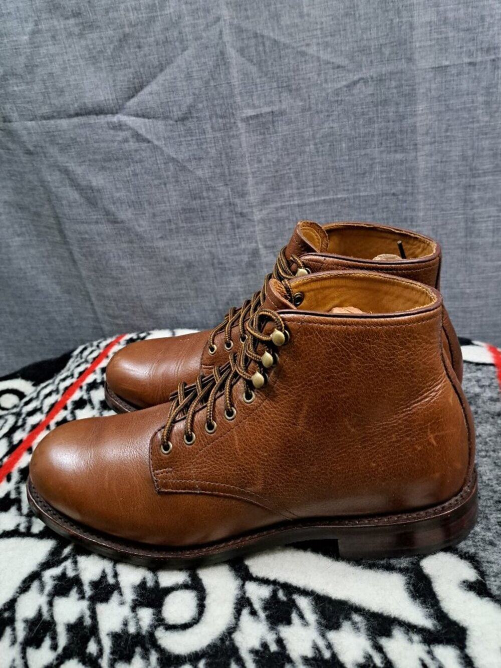 Size 9 Men J.Crew Kenton Plain-Toe Boots - Goodyear Welt - Brown Grain Leather -